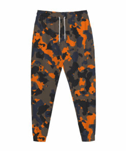 Black And Orange Camouflage Print Jogger Pants
