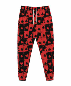 Black And Red Casino Card Pattern Print Jogger Pants