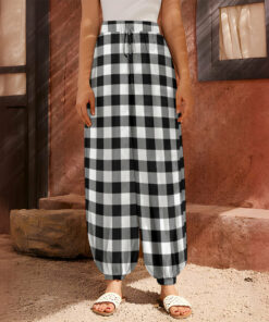 Black And White Buffalo Plaid Print Harem Pants