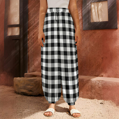 Black And White Buffalo Plaid Print Harem Pants