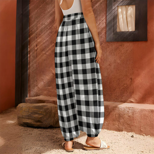 Black And White Buffalo Plaid Print Harem Pants