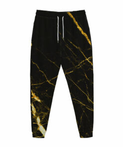 Black Gold Scratch Marble Print Jogger Pants