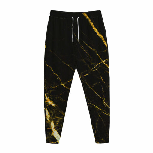 Black Gold Scratch Marble Print Jogger Pants