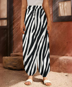 Black White Zebra Pattern Print Harem Pants