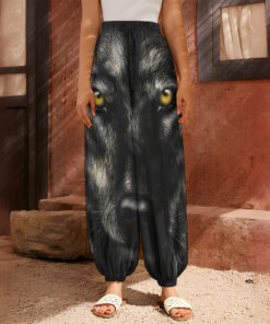 Black Wolf Portrait Print Harem Pants