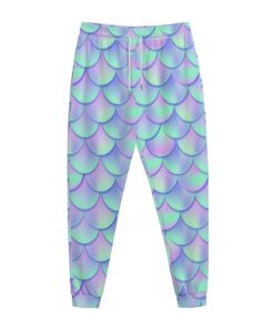 Blue Mermaid Scales Pattern Print Jogger Pants