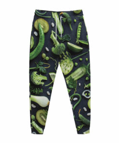 Fresh Green Fruit And Vegetables Print Jogger Pants