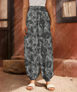 Grey Digital Camo Pattern Print Harem Pants