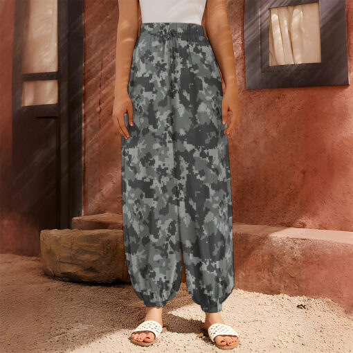 Grey Digital Camo Pattern Print Harem Pants