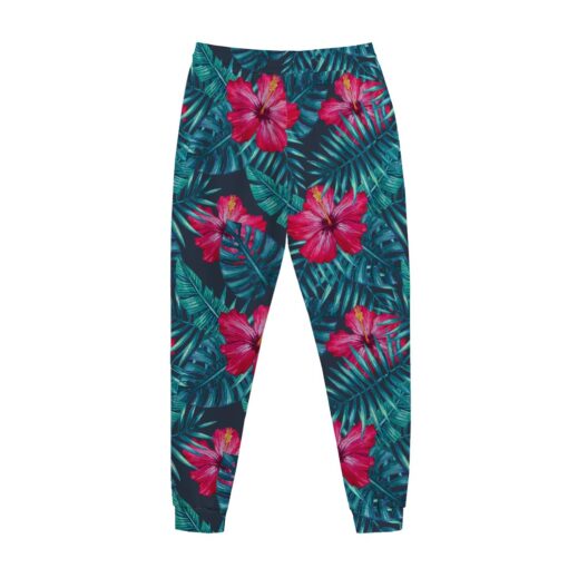 Hot Pink Hibiscus Tropical Pattern Print Jogger Pants