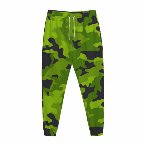 Lime Green Camouflage Print Jogger Pants