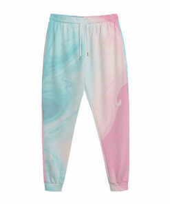 Teal Pink Liquid Marble Print Jogger Pants