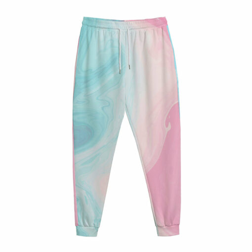 Teal Pink Liquid Marble Print Jogger Pants