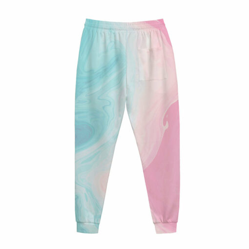 Teal Pink Liquid Marble Print Jogger Pants