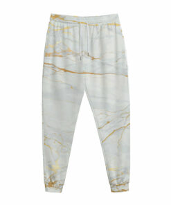White Gold Scratch Marble Print Jogger Pants