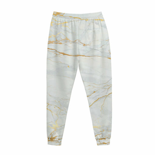 White Gold Scratch Marble Print Jogger Pants