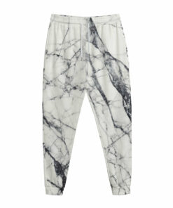 White Gray Scratch Marble Print Jogger Pants