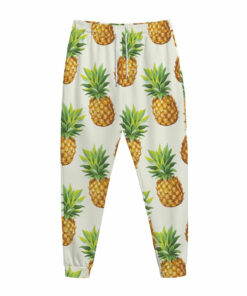White Pineapple Pattern Print Jogger Pants