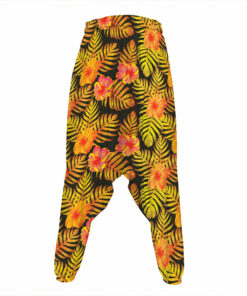 Yellow Hawaiian Tropical Pattern Print Hammer Pants