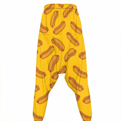 Yellow Hot Dog Pattern Print Hammer Pants