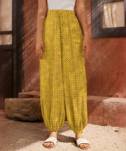 Yellow Knitted Pattern Print Harem Pants