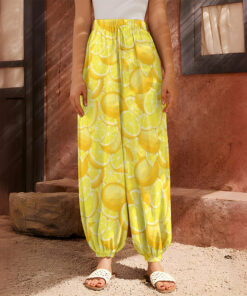 Yellow Lemon Pattern Print Harem Pants