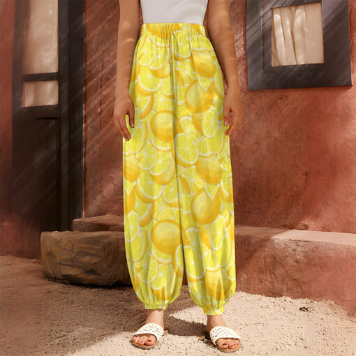 Yellow Lemon Pattern Print Harem Pants