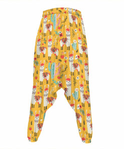 Yellow Llama Pattern Print Hammer Pants