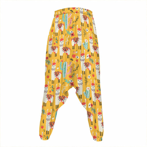 Yellow Llama Pattern Print Hammer Pants