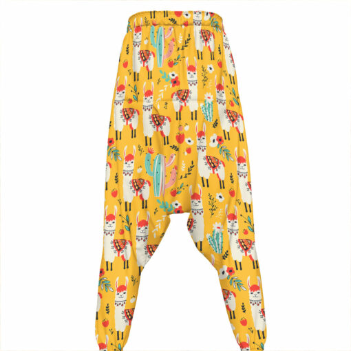Yellow Llama Pattern Print Hammer Pants