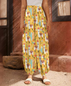 Yellow Llama Pattern Print Harem Pants