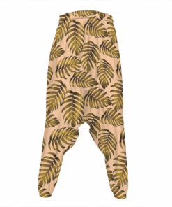 Yellow Monstera Leaves Pattern Print Hammer Pants