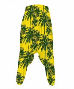 Yellow Palm Tree Pattern Print Hammer Pants