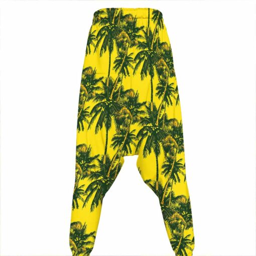 Yellow Palm Tree Pattern Print Hammer Pants