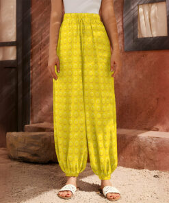 Yellow Plastic Building Blocks Print Harem Pants