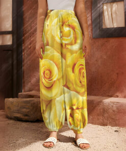 Yellow Rose Print Harem Pants