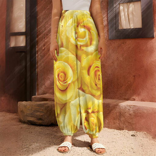Yellow Rose Print Harem Pants