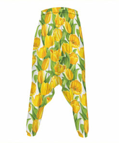 Yellow Spring Tulip Pattern Print Hammer Pants