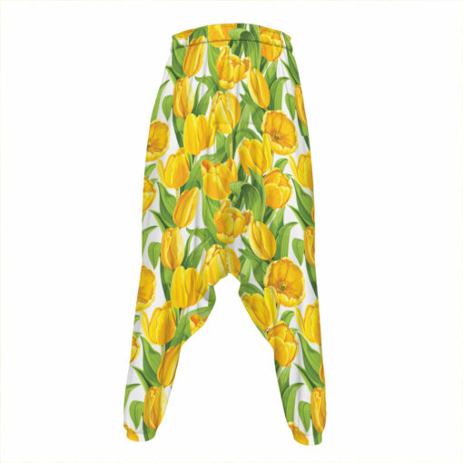 Yellow Spring Tulip Pattern Print Hammer Pants