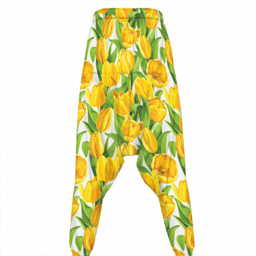 Yellow Spring Tulip Pattern Print Hammer Pants