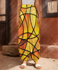 Yellow Stained Glass Mosaic Print Harem Pants
