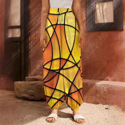 Yellow Stained Glass Mosaic Print Harem Pants