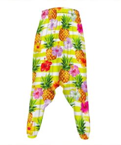 Yellow Striped Pineapple Pattern Print Hammer Pants