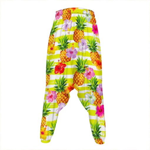 Yellow Striped Pineapple Pattern Print Hammer Pants