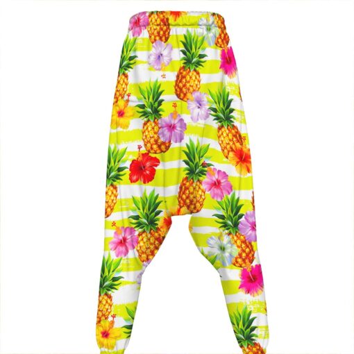 Yellow Striped Pineapple Pattern Print Hammer Pants