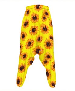 Yellow Sunflower Pattern Print Hammer Pants