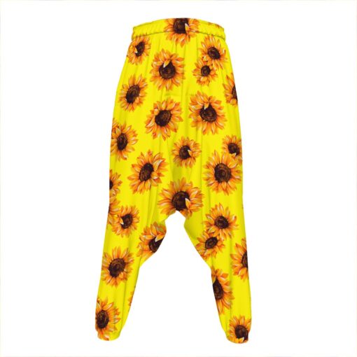 Yellow Sunflower Pattern Print Hammer Pants