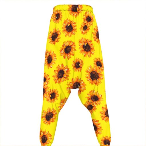 Yellow Sunflower Pattern Print Hammer Pants
