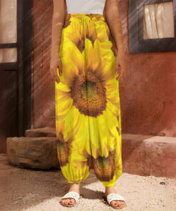 Yellow Sunflower Print Harem Pants