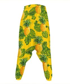 Yellow Tropical Pineapple Pattern Print Hammer Pants